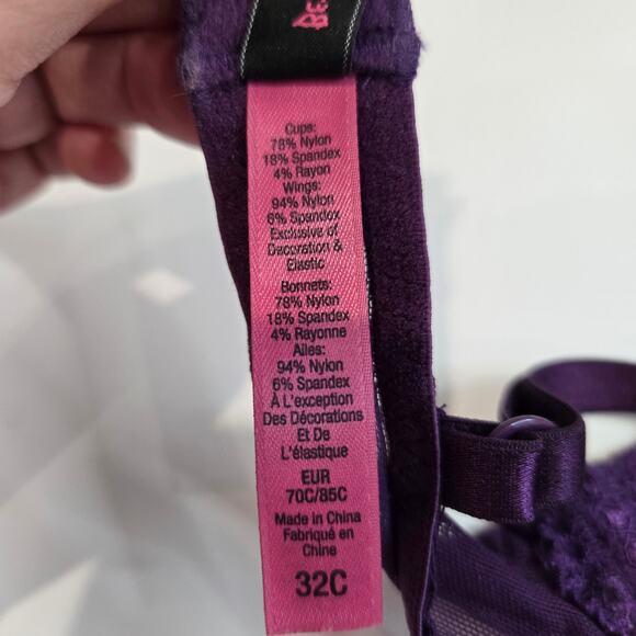 Betsey Johnson Intimates Eyelet Lace Demi-cup Bra Ultra Violet Size 32C - Picture 8 of 9